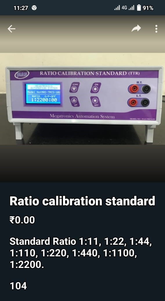 “A Megatronics Automation System Ratio Calibration Standard equipment with selectable turn ratios.”